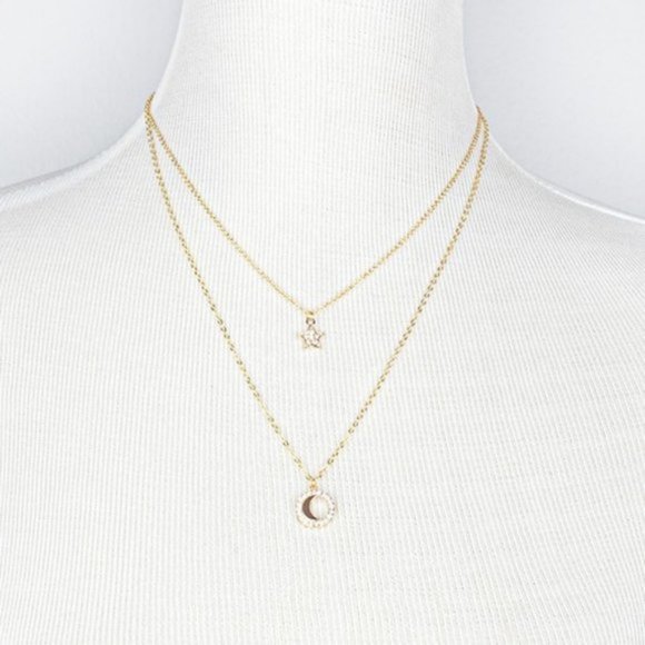 NEW Gold Moon Star Pendant Double Dainty Necklace - Picture 8 of 8